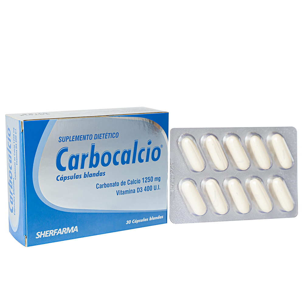 CARBOCALCIO CAJA x30 CAPSULAS Carbonato de Calcio + Vitamina D3 – SHERFARMA